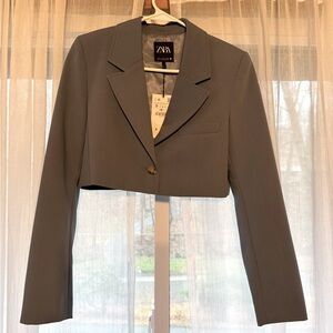 Zara cropped blazer in blue size small NWT